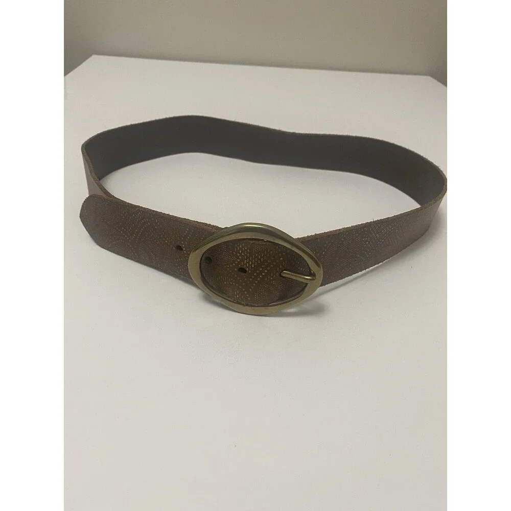 Vintage Women’s Gap Brown Textured Leather Belt Brass Oval Buckle Boho Western